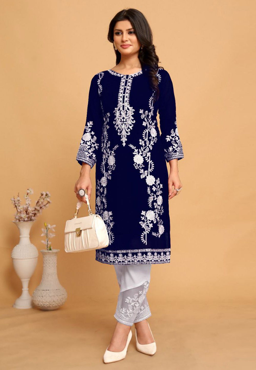 Navy Blue Georgette Kurta Set With Pant 306235