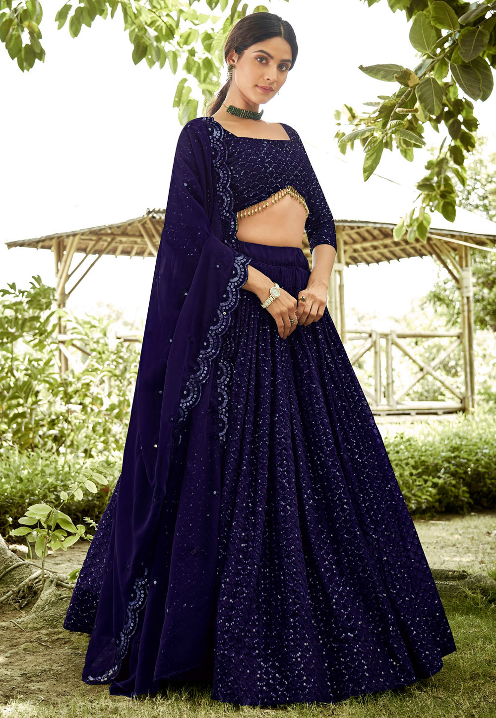 Navy Blue Georgette Lehenga Choli 305899