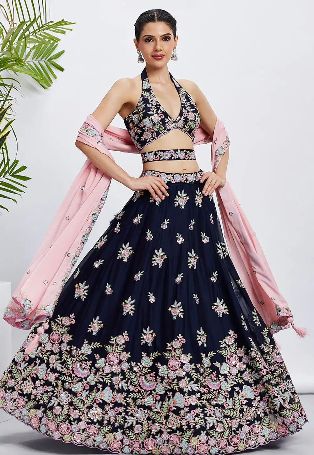 Navy Blue Georgette Lehenga Choli 291808