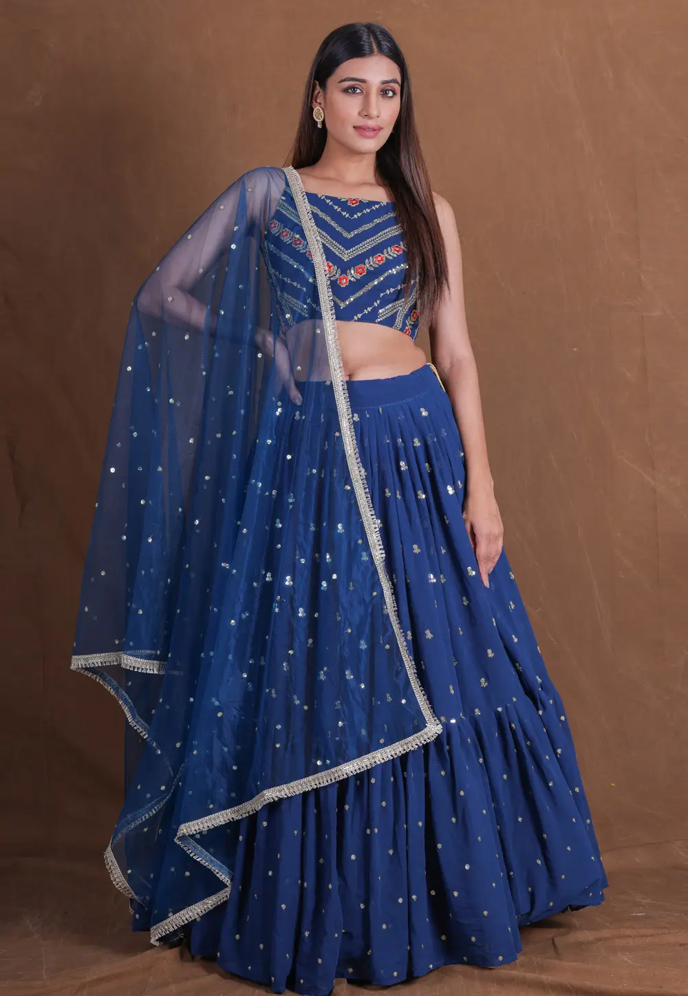 Navy Blue Georgette Lehenga Choli 297133