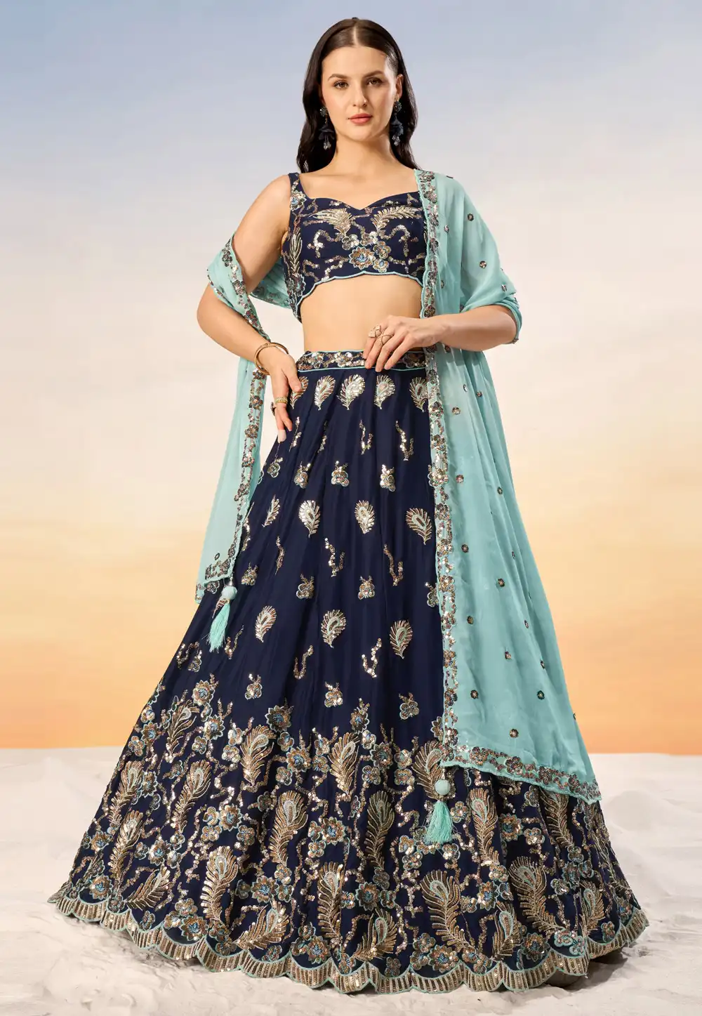 Navy Blue Georgette Lehenga Choli 288796