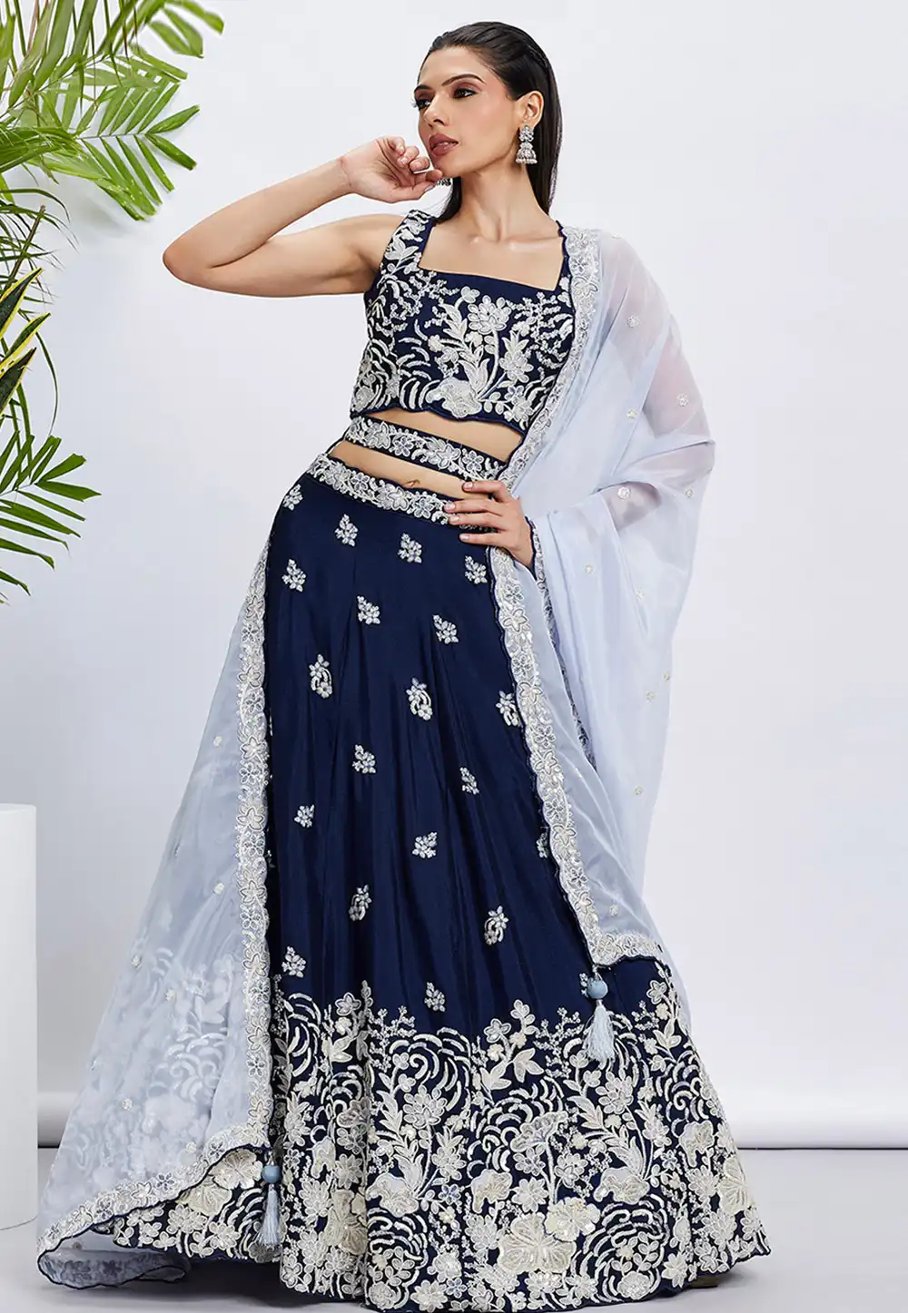 Navy Blue Georgette Lehenga Choli 291694