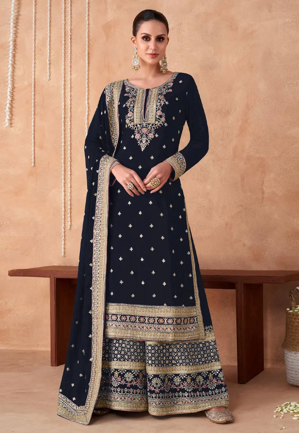 Navy Blue Georgette Pakistani Suit 302358