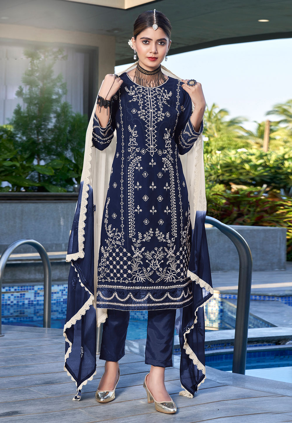 Navy Blue Georgette Pakistani Suit 278077