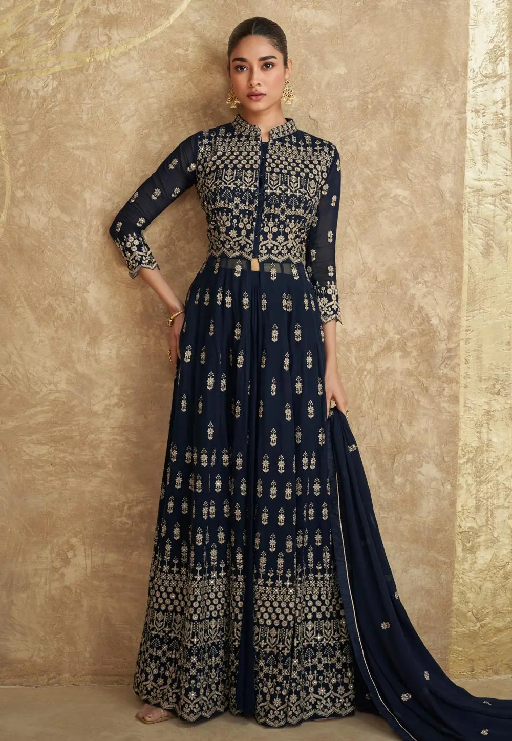 Navy Blue Georgette Palazzo Suit 297558