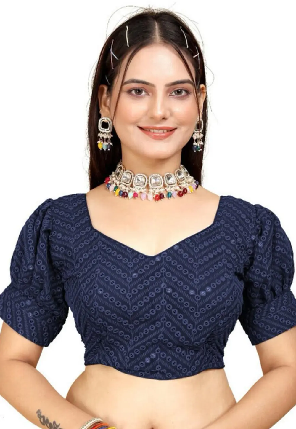 Navy Blue Georgette Readymade Blouse 304263