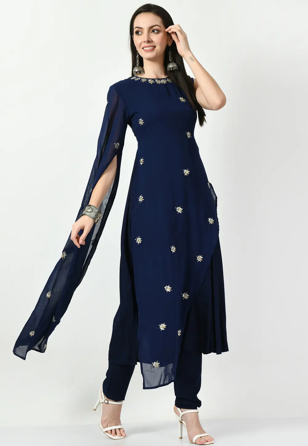 Navy Blue Georgette Readymade Designer Salwar Suit 299399