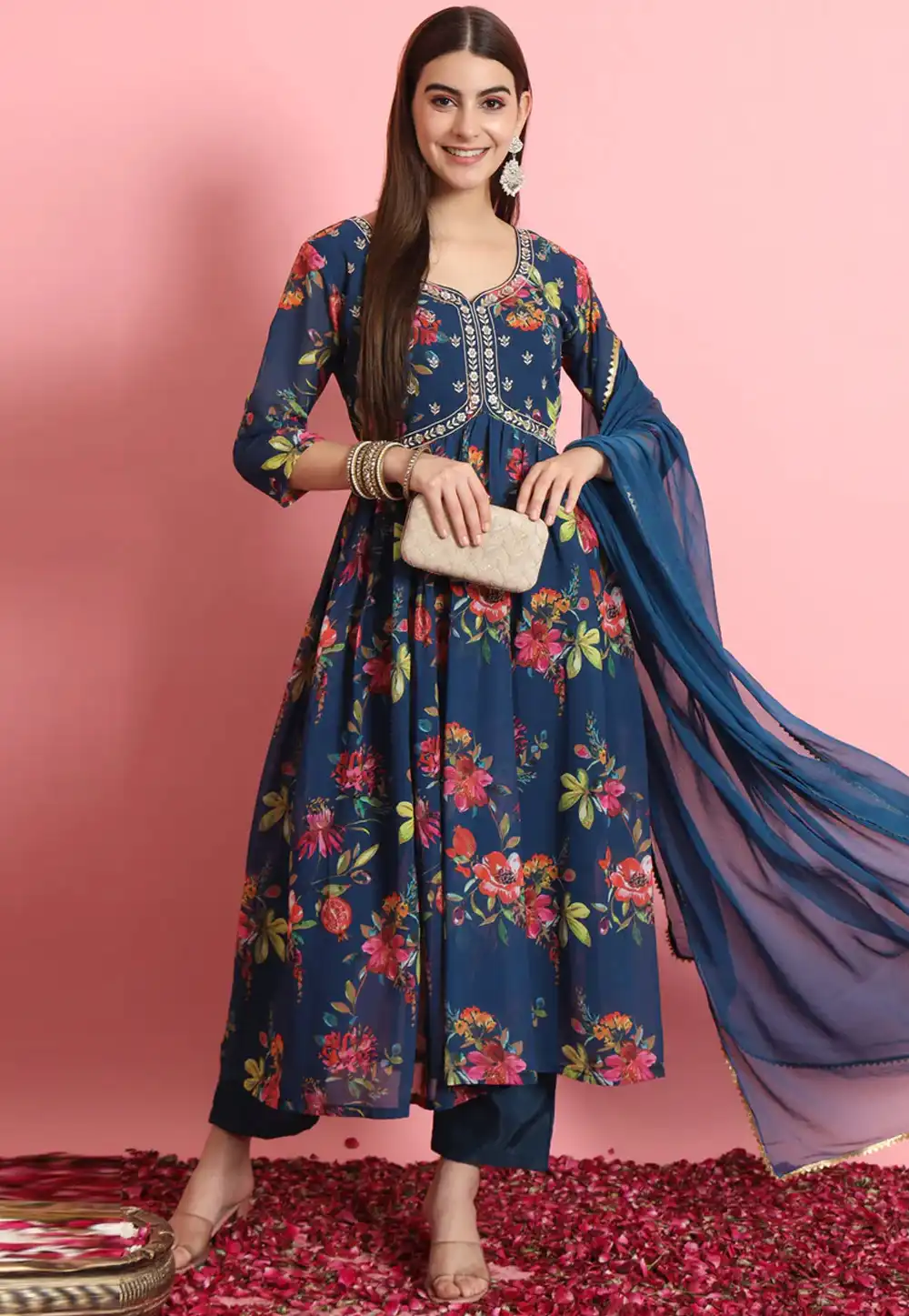 Navy Blue Georgette Readymade Pakistani Suit 291957