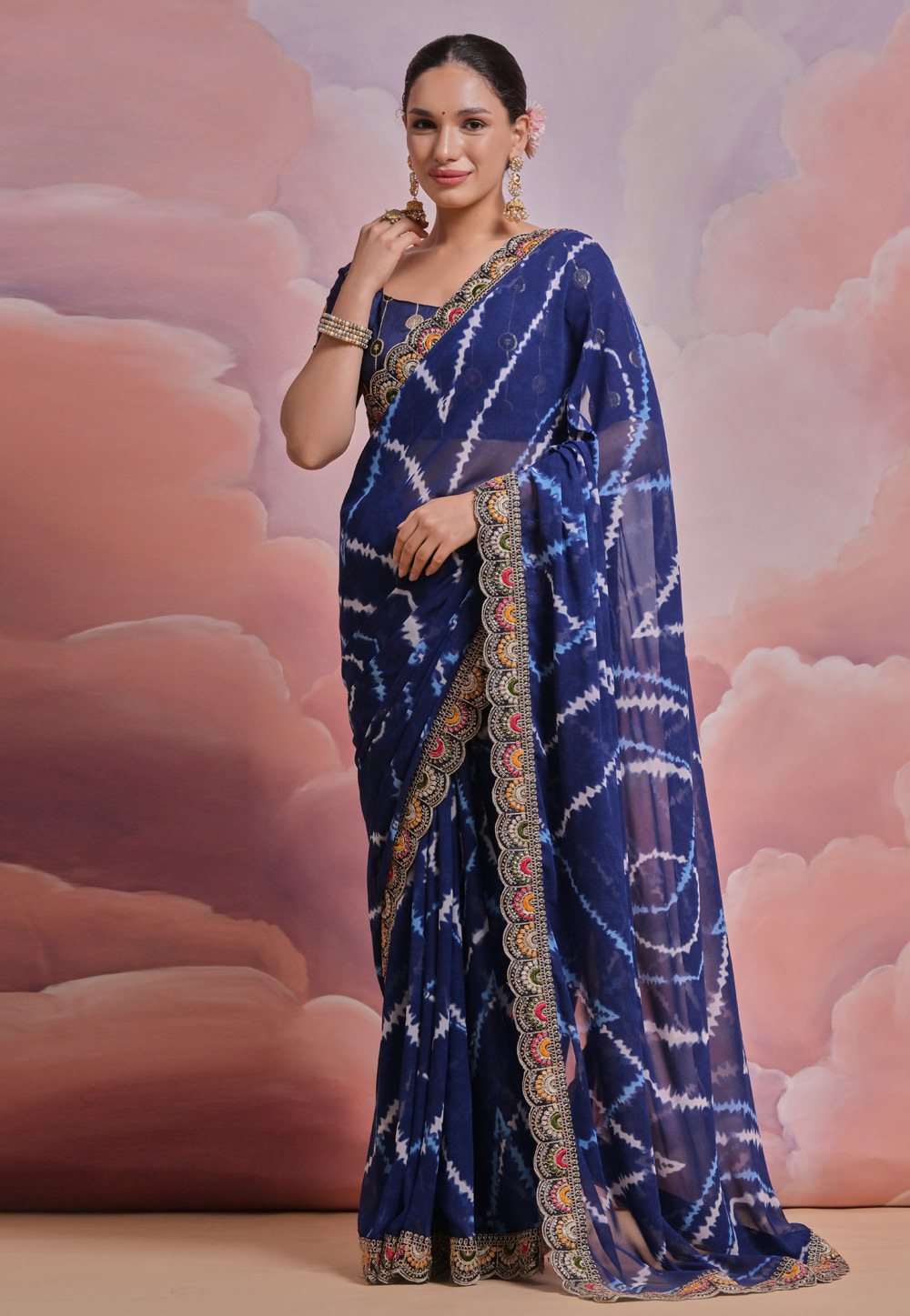 Navy Blue Georgette Saree With Blouse 281739