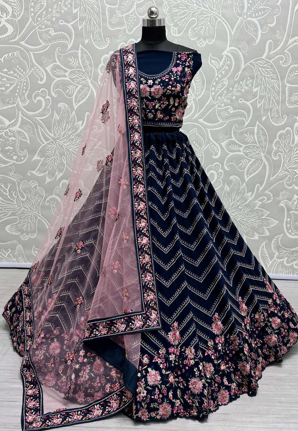 Navy Blue Georgette Wedding Lehenga Choli 287236