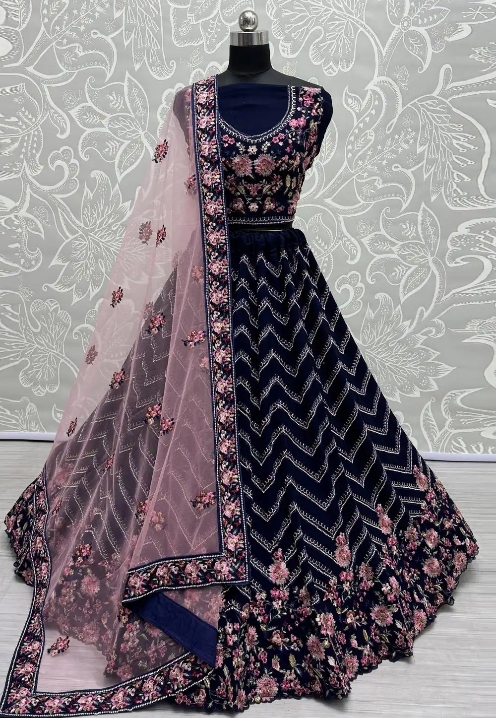 Navy Blue Georgette Wedding Lehenga Choli 287985