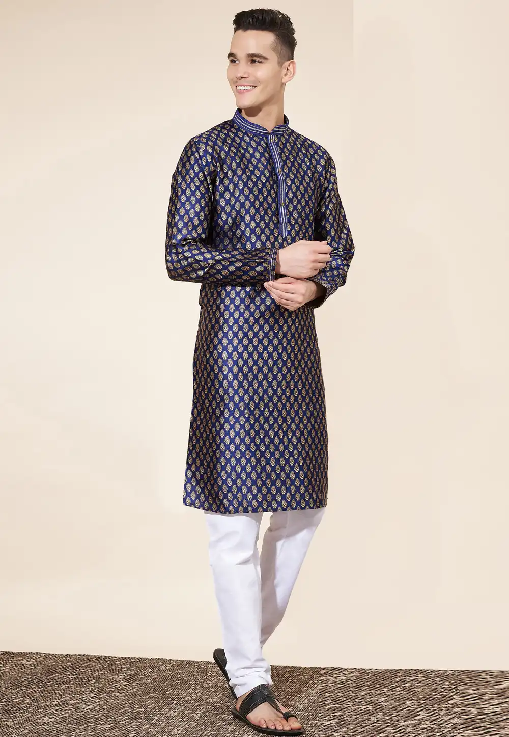 Navy Blue Jacquard Kurta Pajama 287876