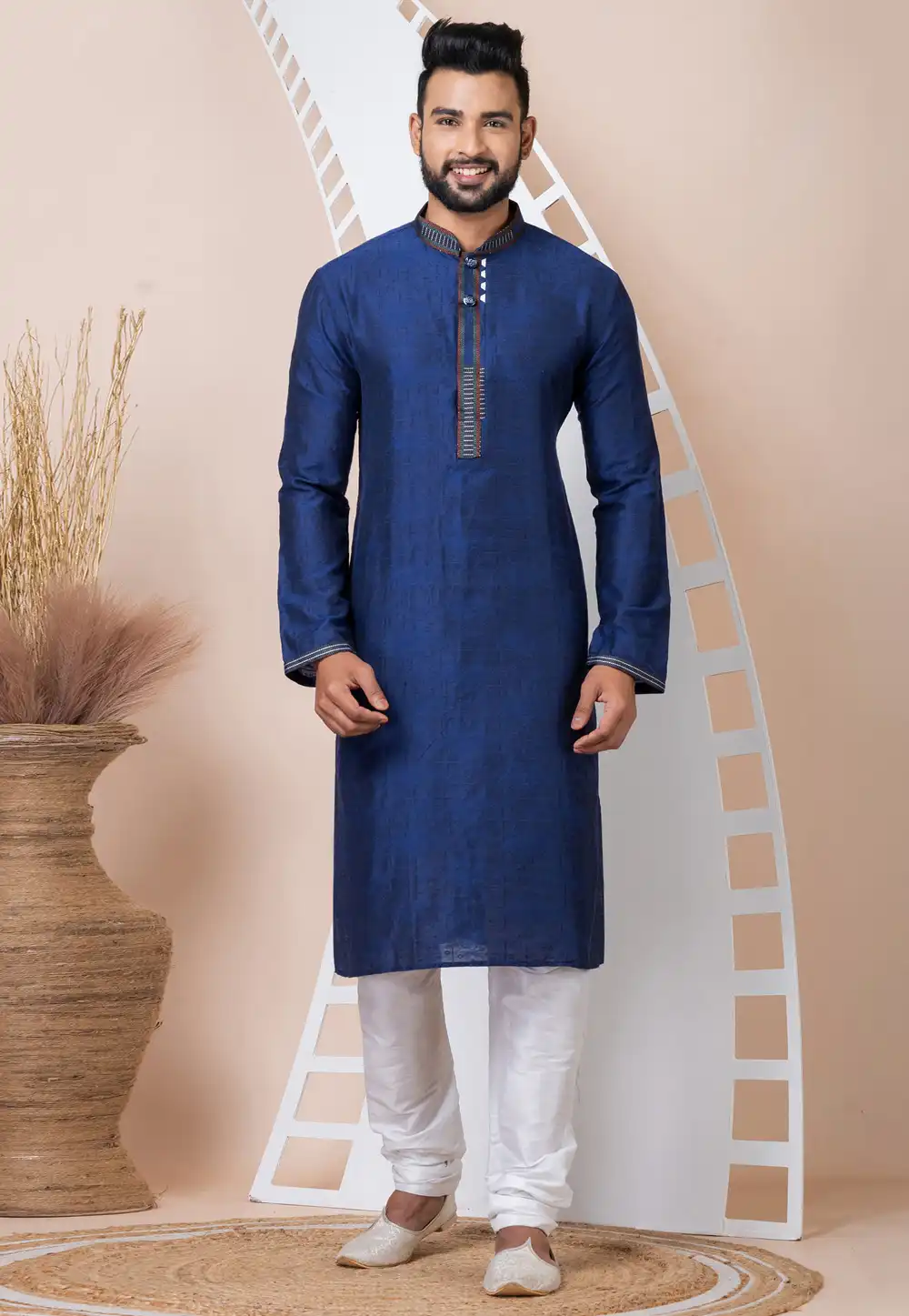 Navy Blue Jacquard Kurta Pajama 293945