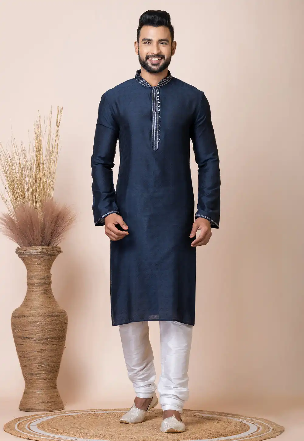 Navy Blue Jacquard Kurta Pajama 293949