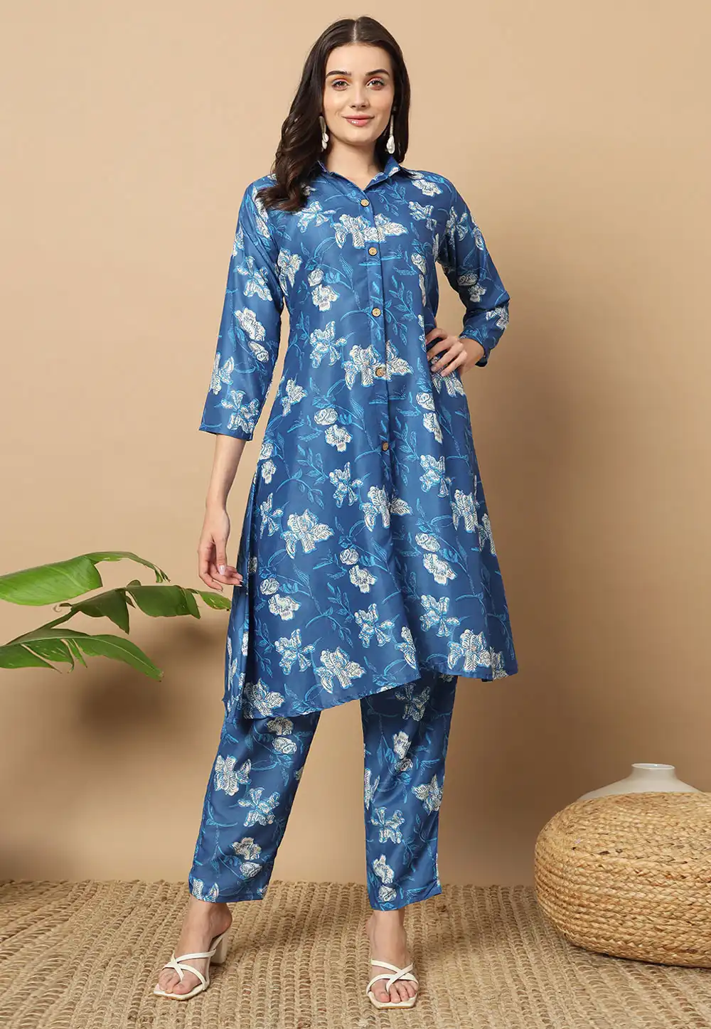 Navy Blue Muslin Kurta Set With Pent 291235