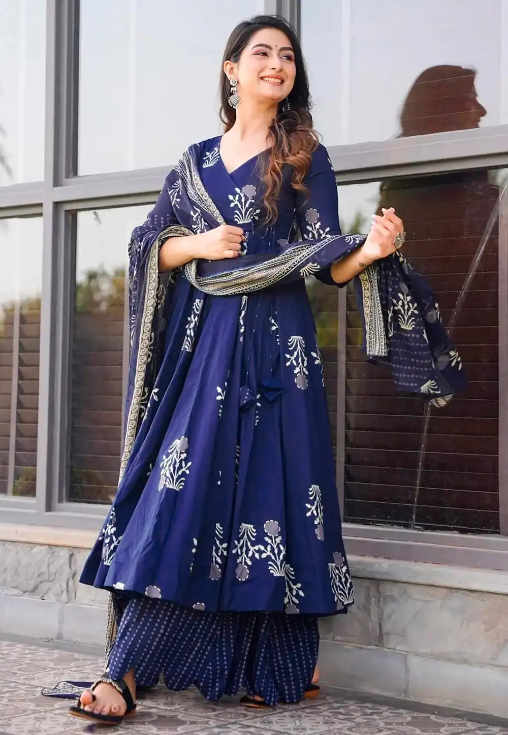 Navy Blue Muslin Readymade Pakistani Suit Indian Cloth Store