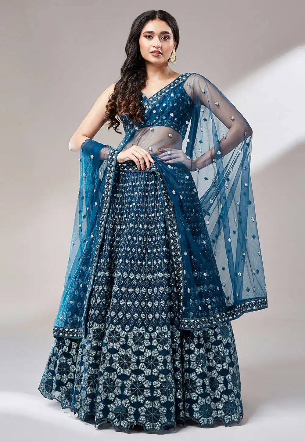 Navy Blue Net A Line Lehenga Choli 291811