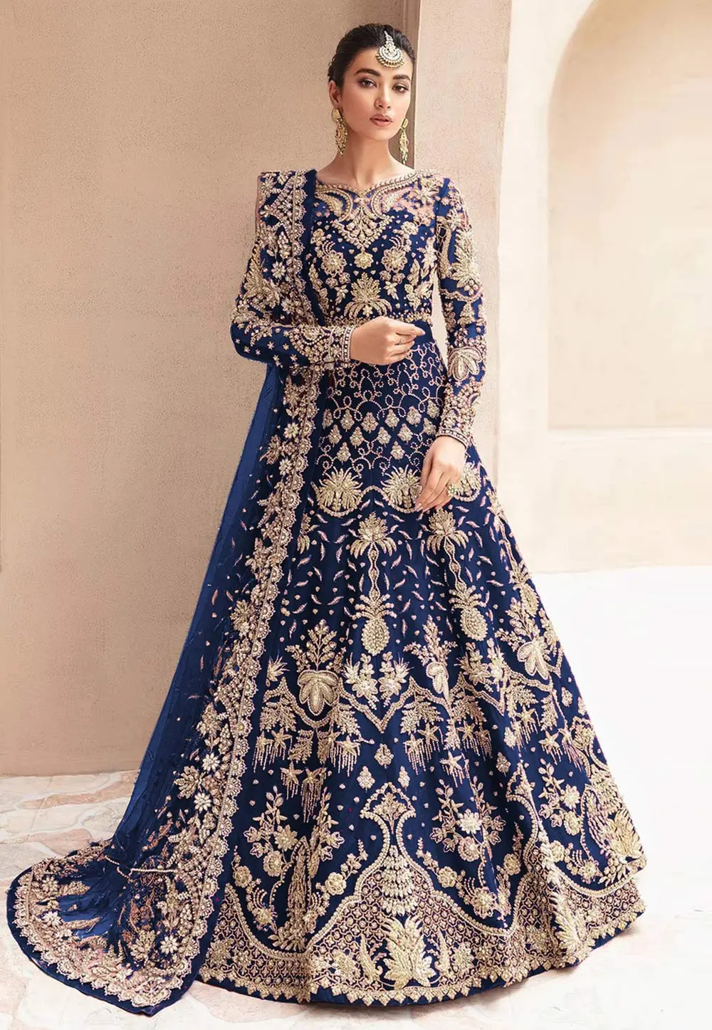 Navy Blue Net Embroidered Long Anarkali Suit 304444