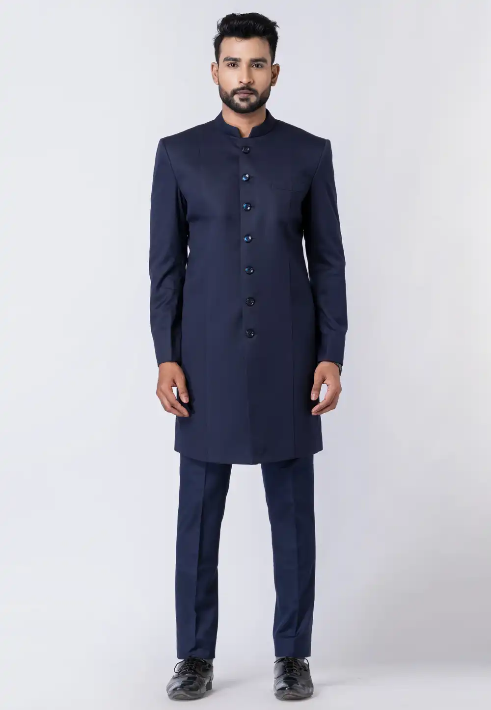 Navy Blue Polyester Indo Western Suit 295102