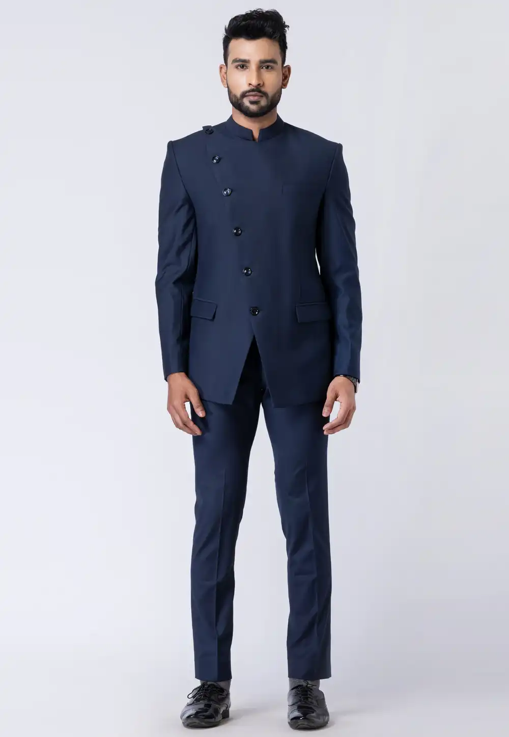 Navy Blue Polyester Jodhpuri Suit 295096