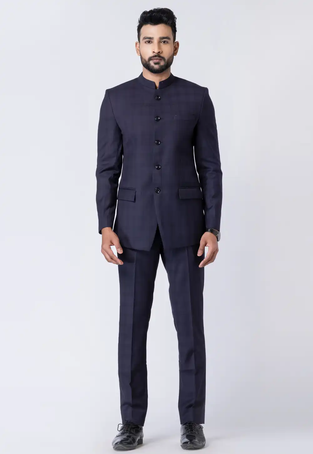 Navy Blue Polyester Jodhpuri Suit 295103