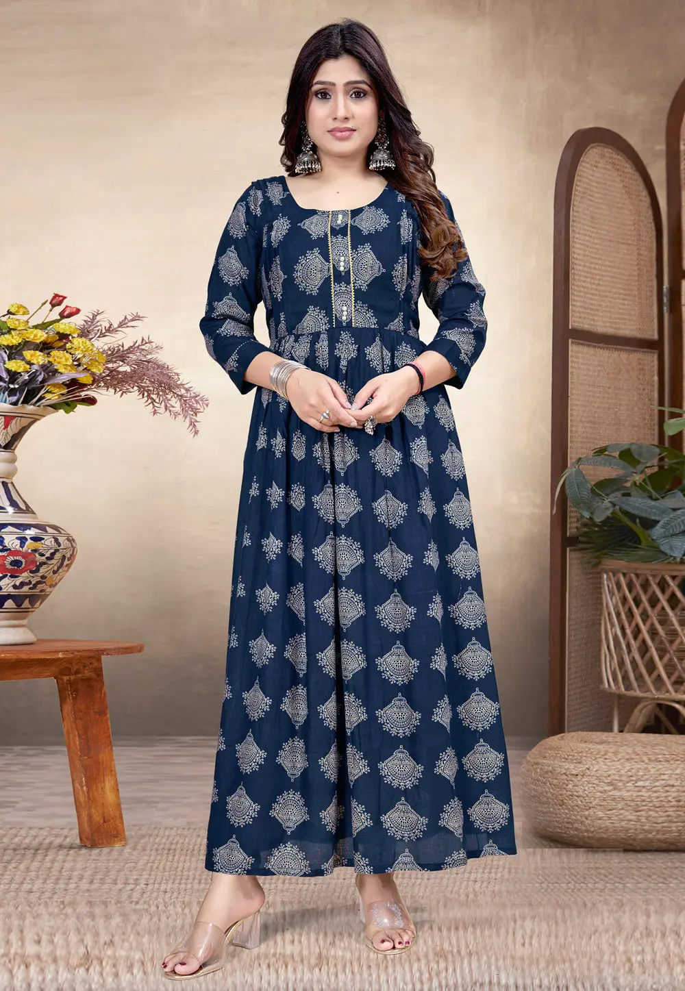 Navy Blue Rayon Gown 298346