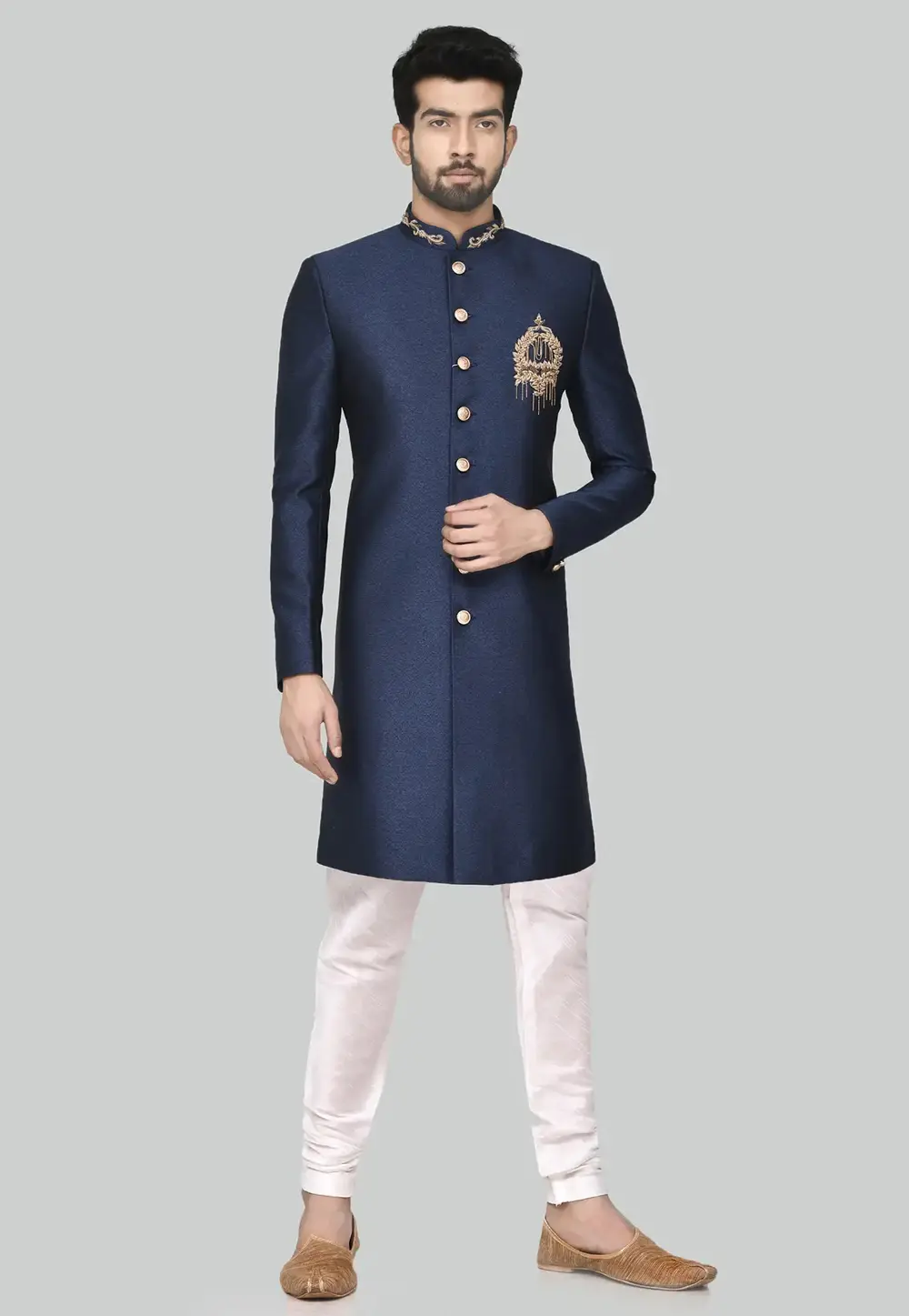 Navy Blue Rayon Indo Western Sherwani 300166