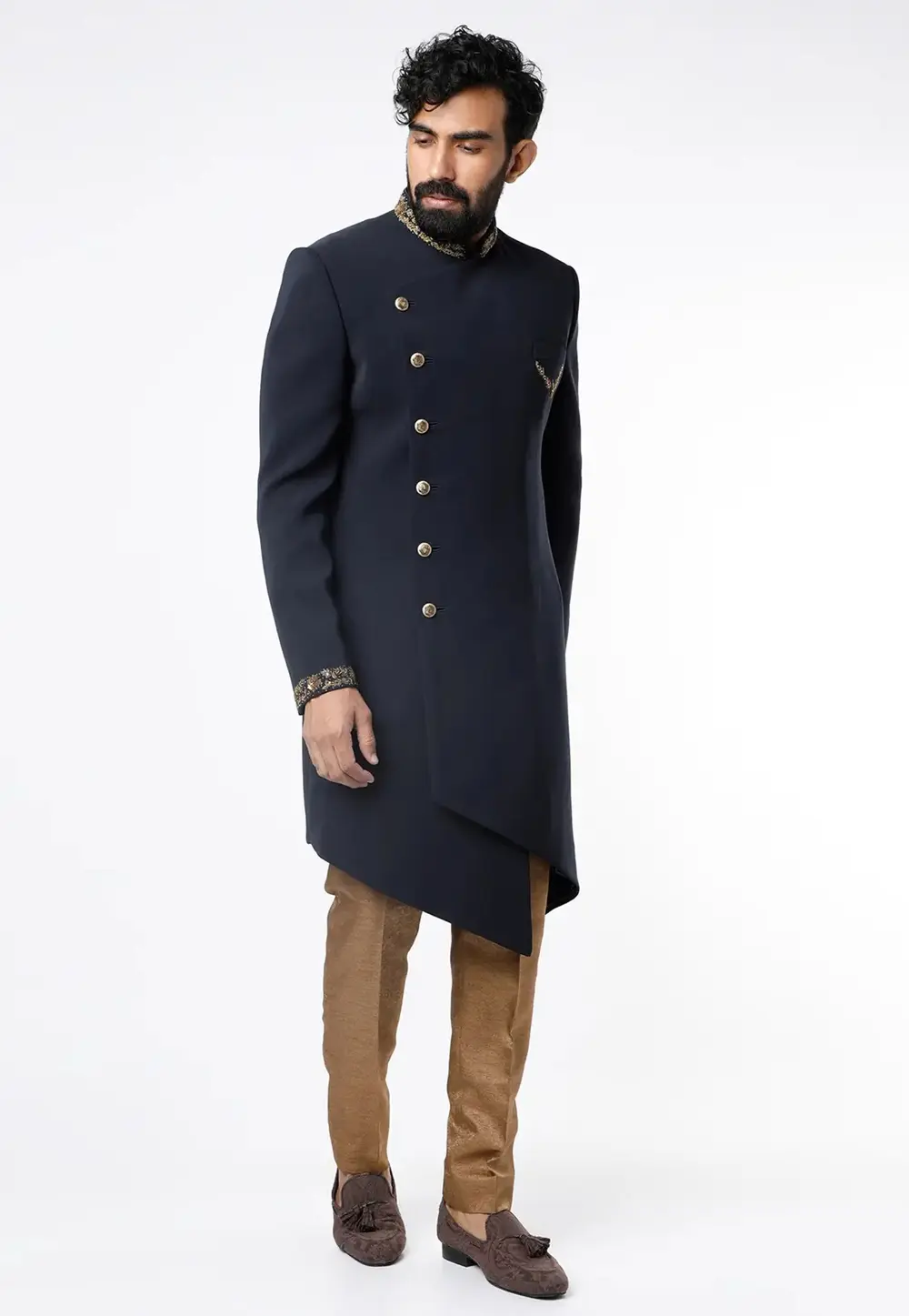 Navy Blue Rayon Indo Western Sherwani 300170