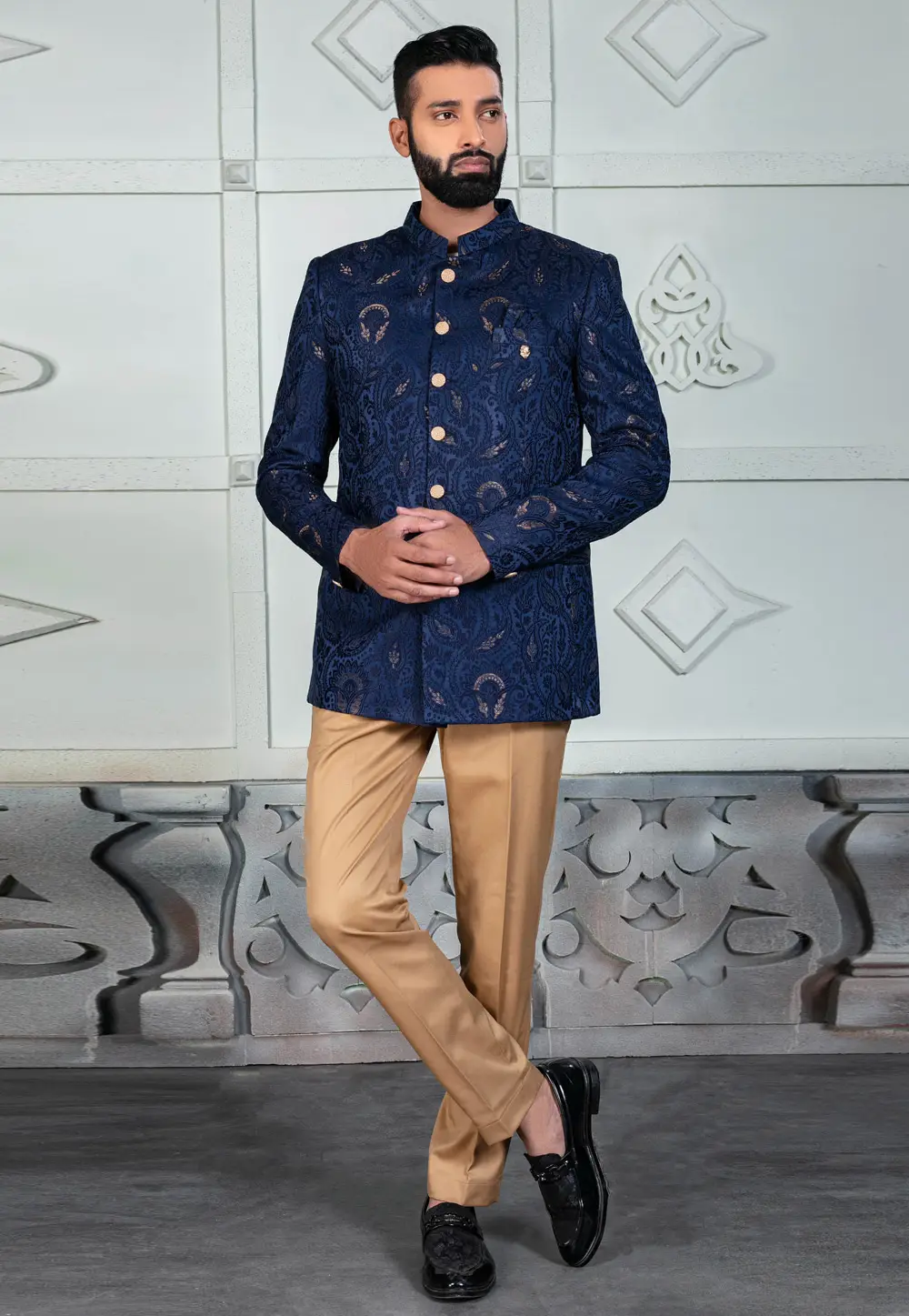 Navy Blue Rayon Jodhpuri Suit 295507