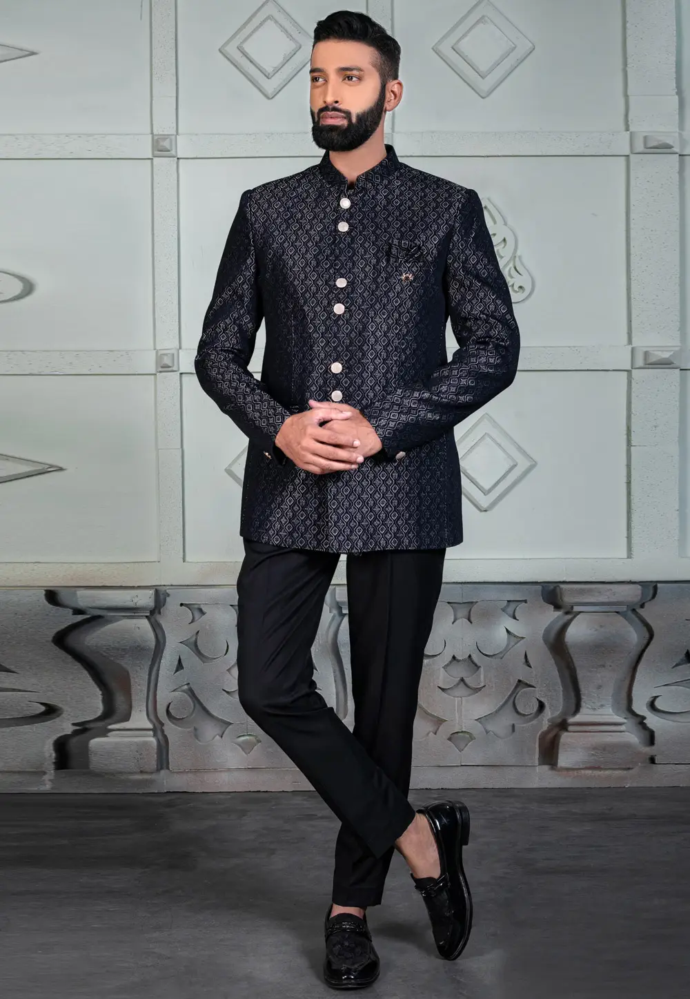 Navy Blue Rayon Jodhpuri Suit 295525