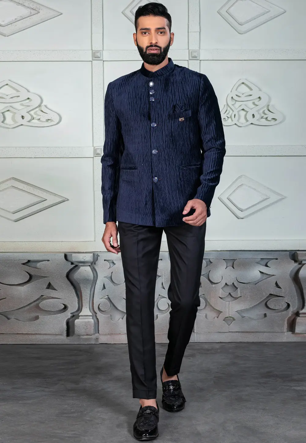 Navy Blue Rayon Jodhpuri Suit 295528