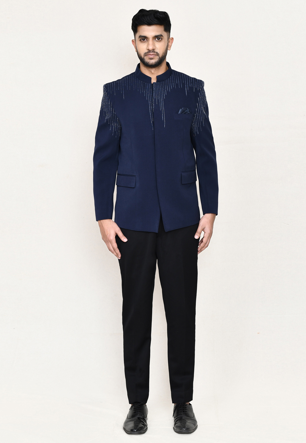 Navy Blue Rayon Jodhpuri Suit 306109