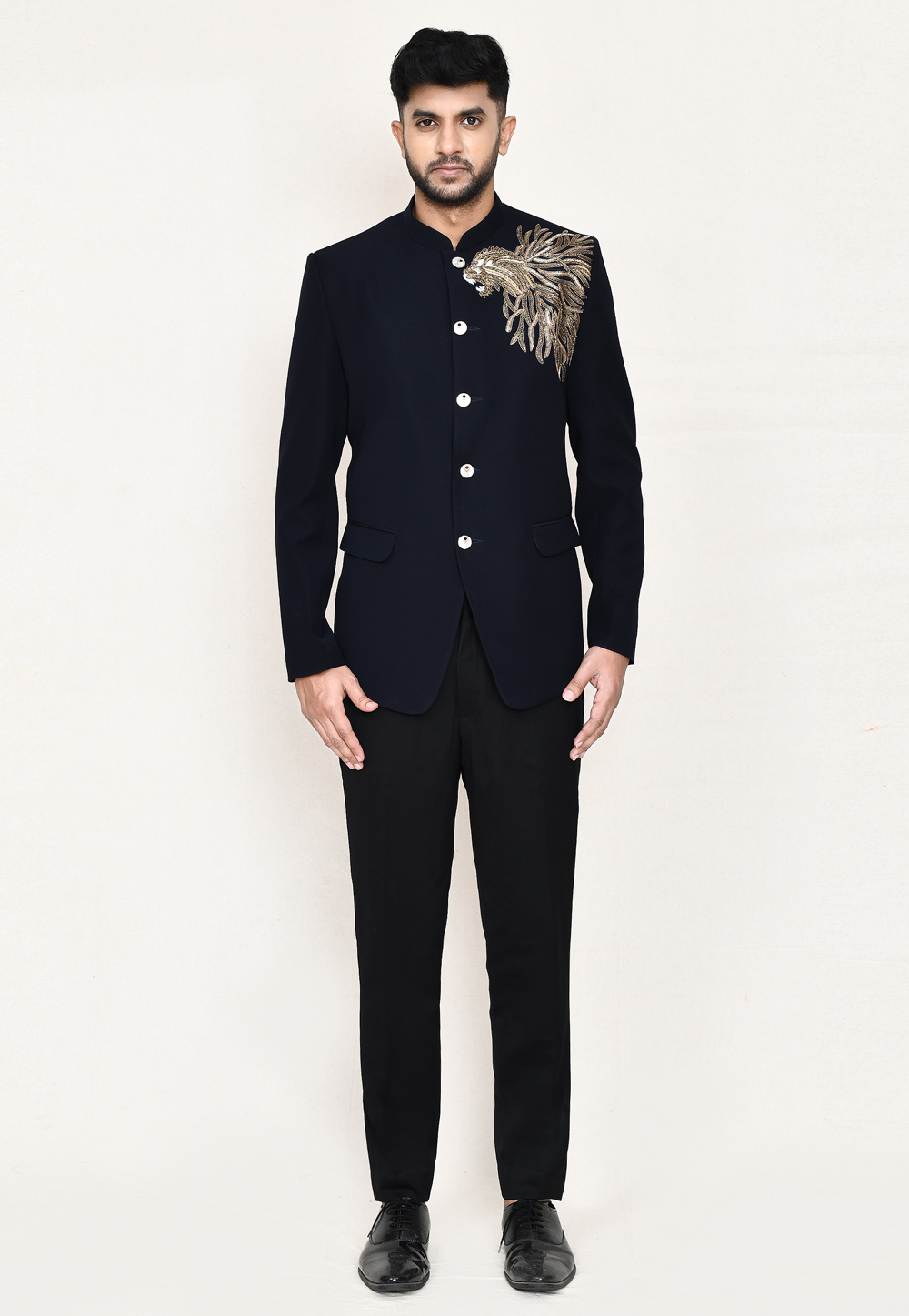 Navy Blue Rayon Jodhpuri Suit 306111