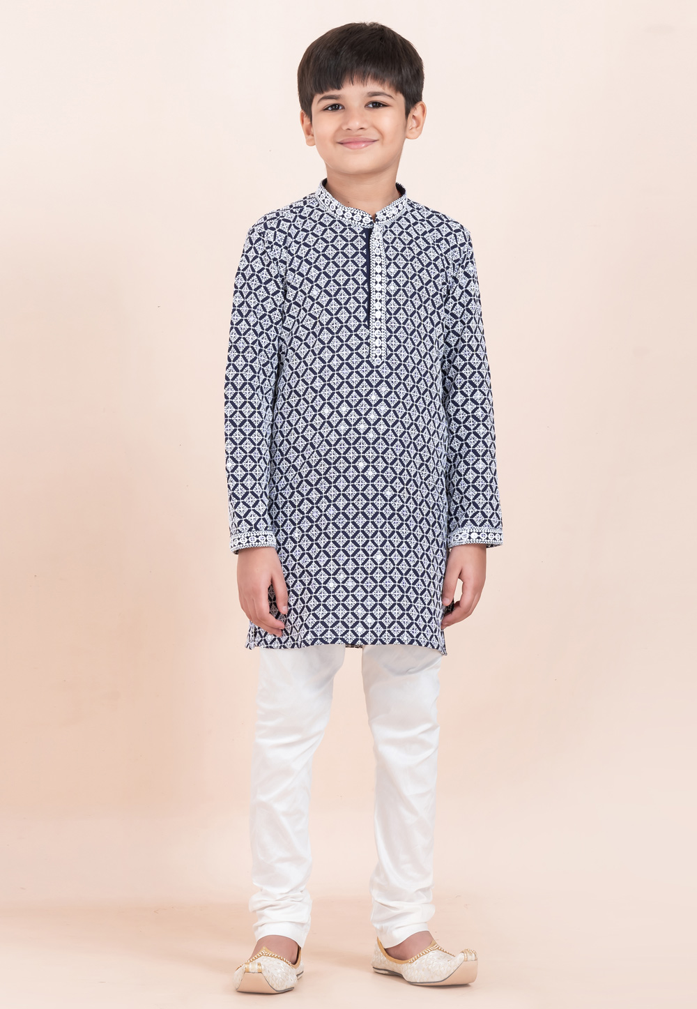 Navy Blue Rayon Kids Kurta Pajama 305349