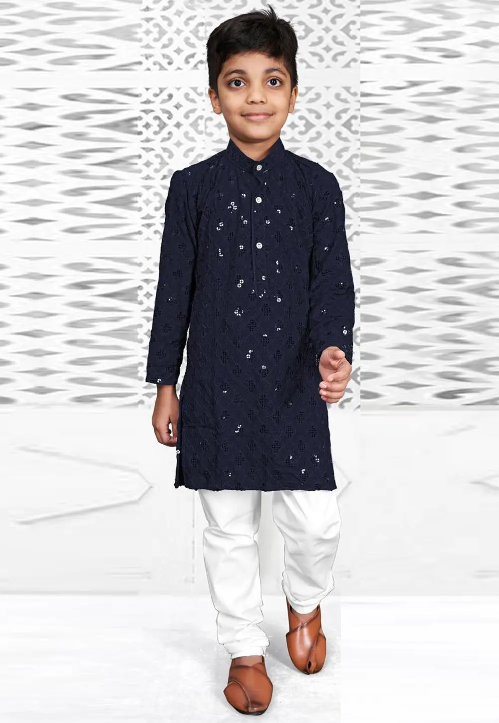 Navy Blue Rayon Kids Kurta Pajama 304270