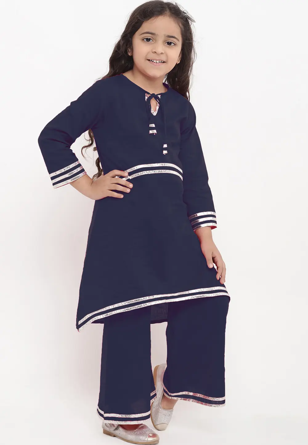 Navy Blue Rayon Kids Palazzo Suit 302391