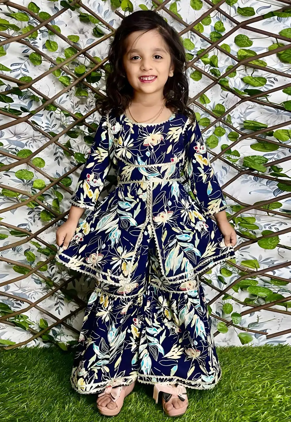 Navy Blue Rayon Kids Sharara Suit 291021