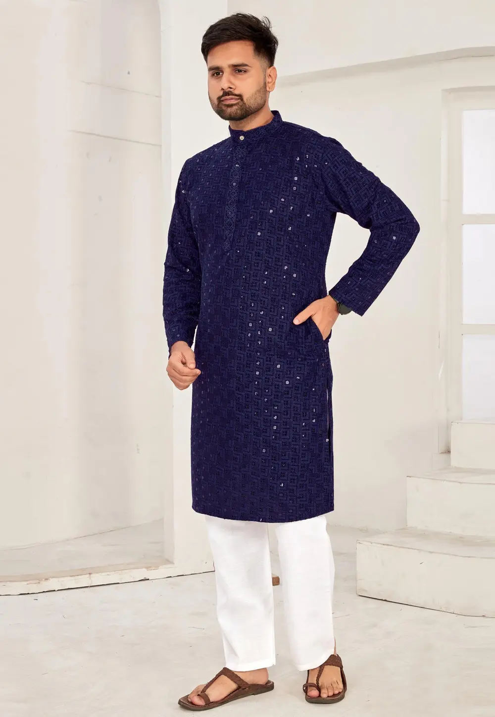 Navy Blue Rayon Kurta Pajama 298127