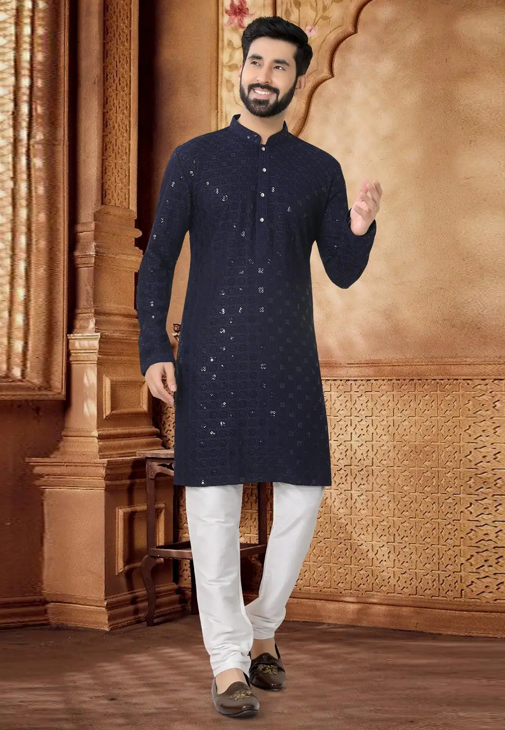 Navy Blue Rayon Kurta Pajama 296924