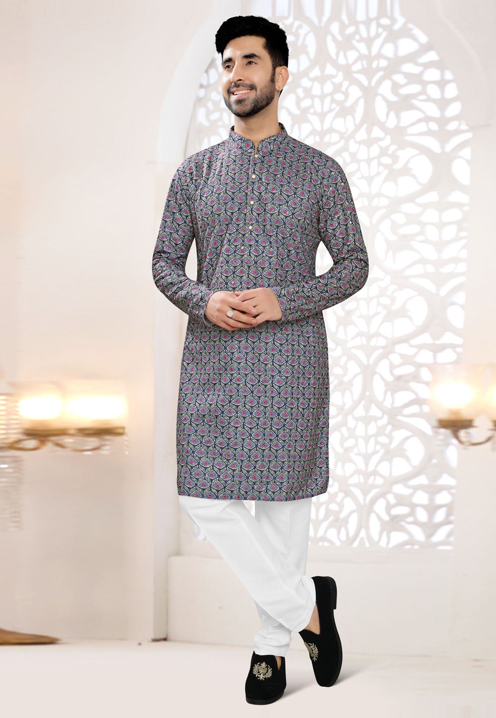 Navy Blue Rayon Kurta Pajama 304935