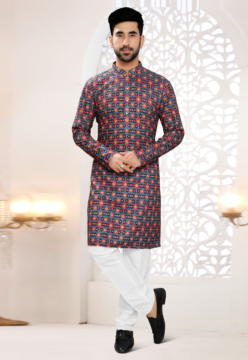 Navy Blue Rayon Kurta Pajama 304943