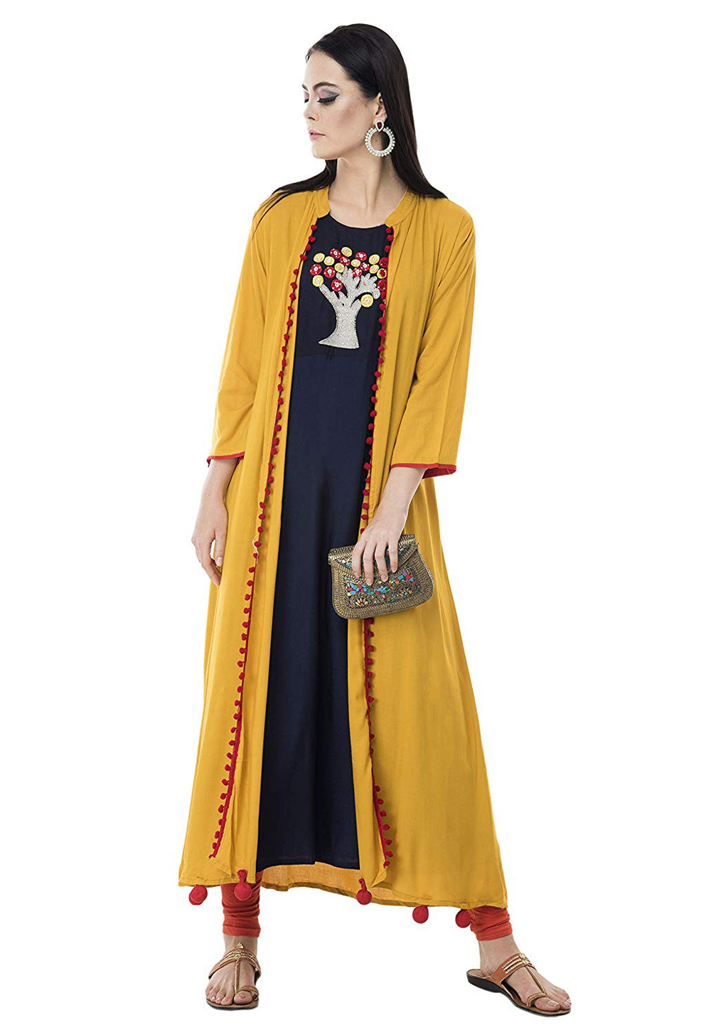 Navy Blue Rayon Kurta Set With Jacket 286648