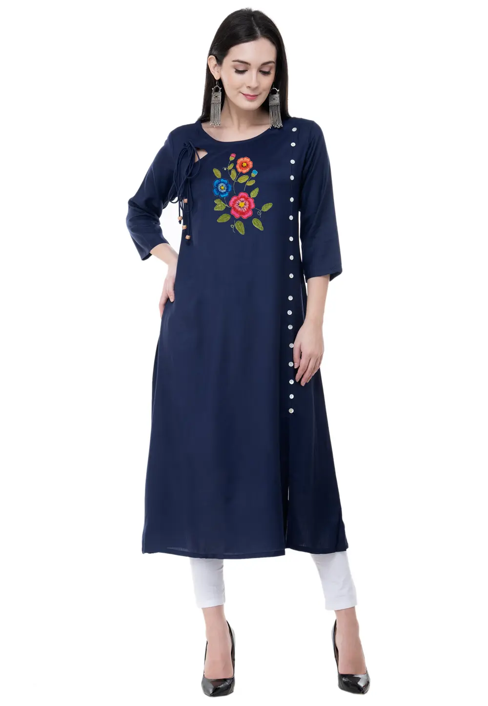 Navy Blue Rayon Kurta Set With Legging 303165