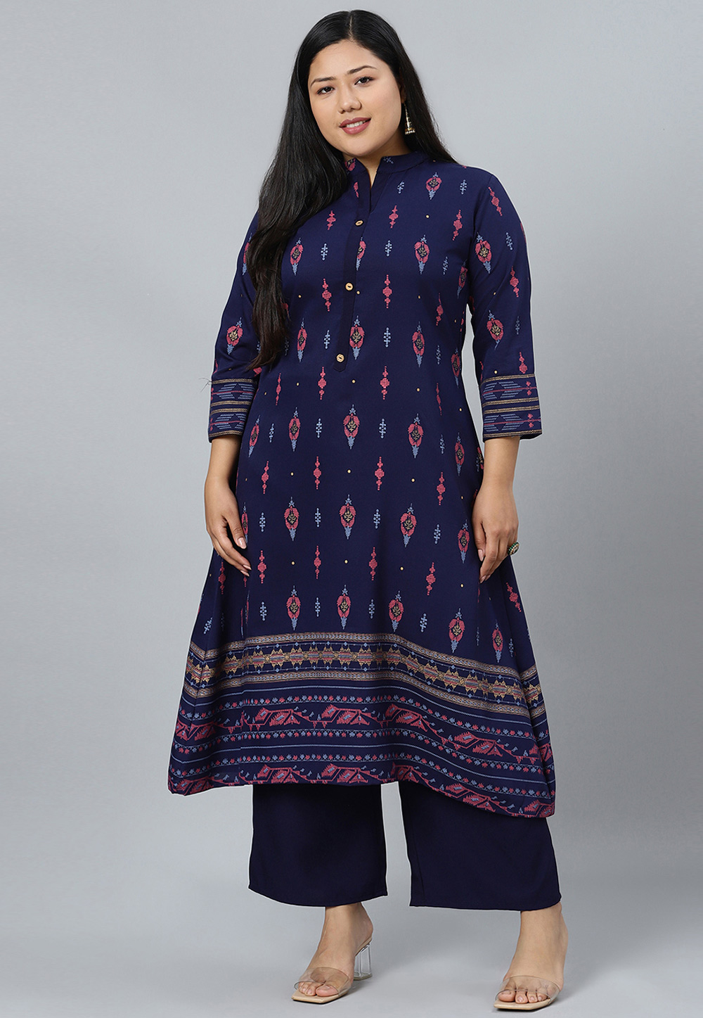 Navy Blue Rayon Kurta Set With Palazzo 305577