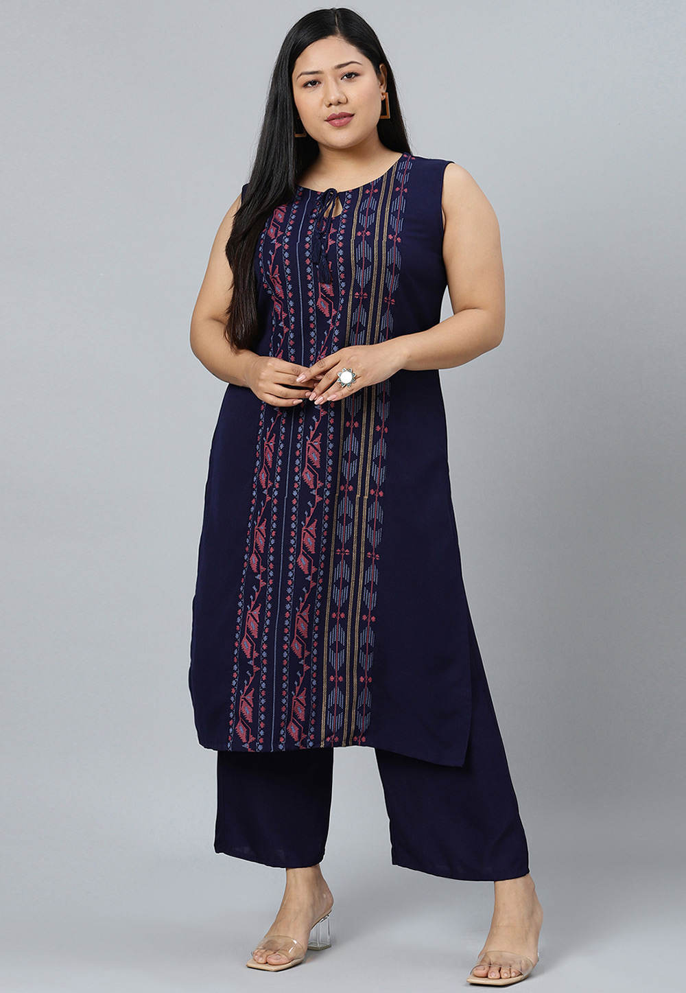 Navy Blue Rayon Kurta Set With Palazzo 305578