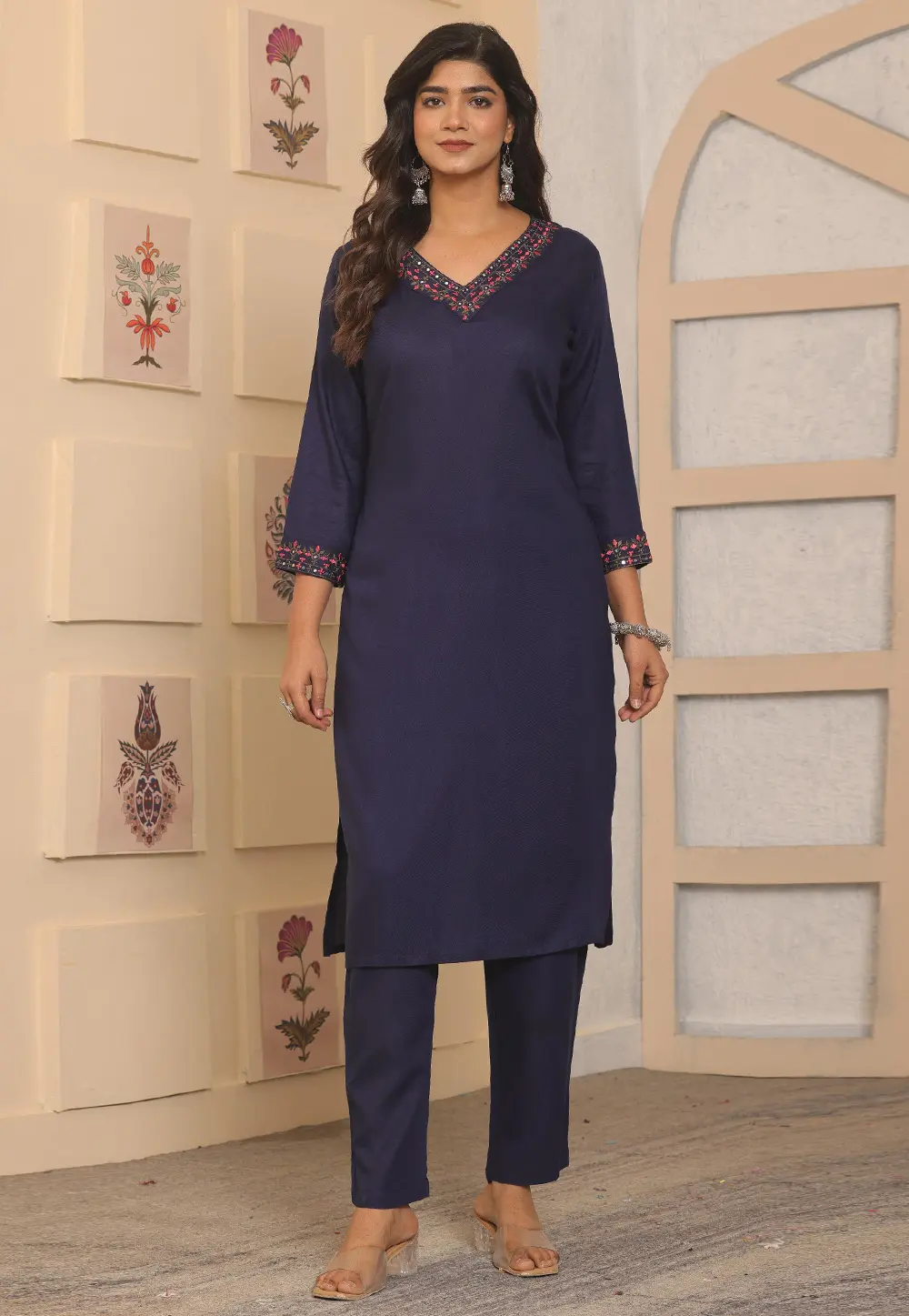 Navy Blue Rayon Kurta Set With Pent 301400