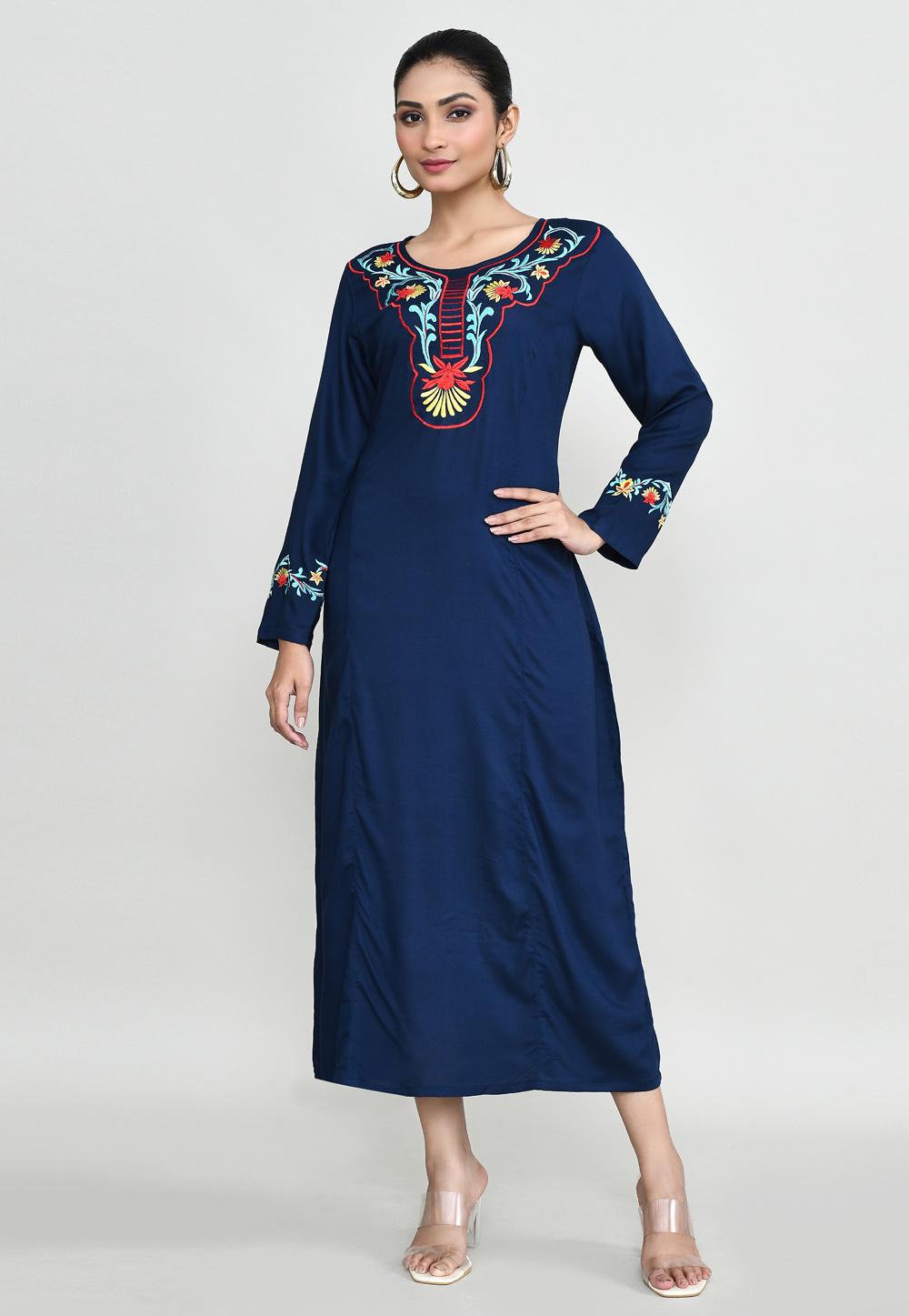 Navy Blue Rayon Long Kurti 305299