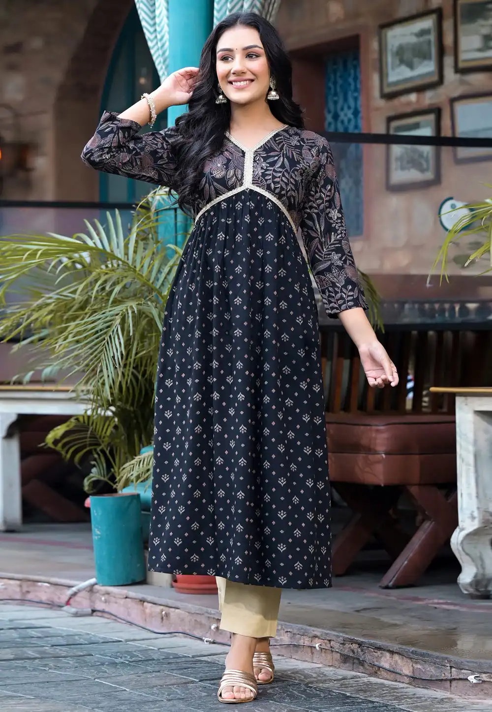 Navy Blue Rayon Long Kurti 290195