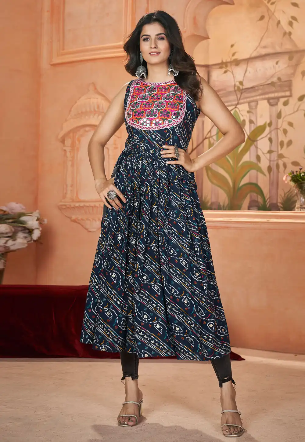 Navy Blue Rayon Navratri Wear Tunic 294275