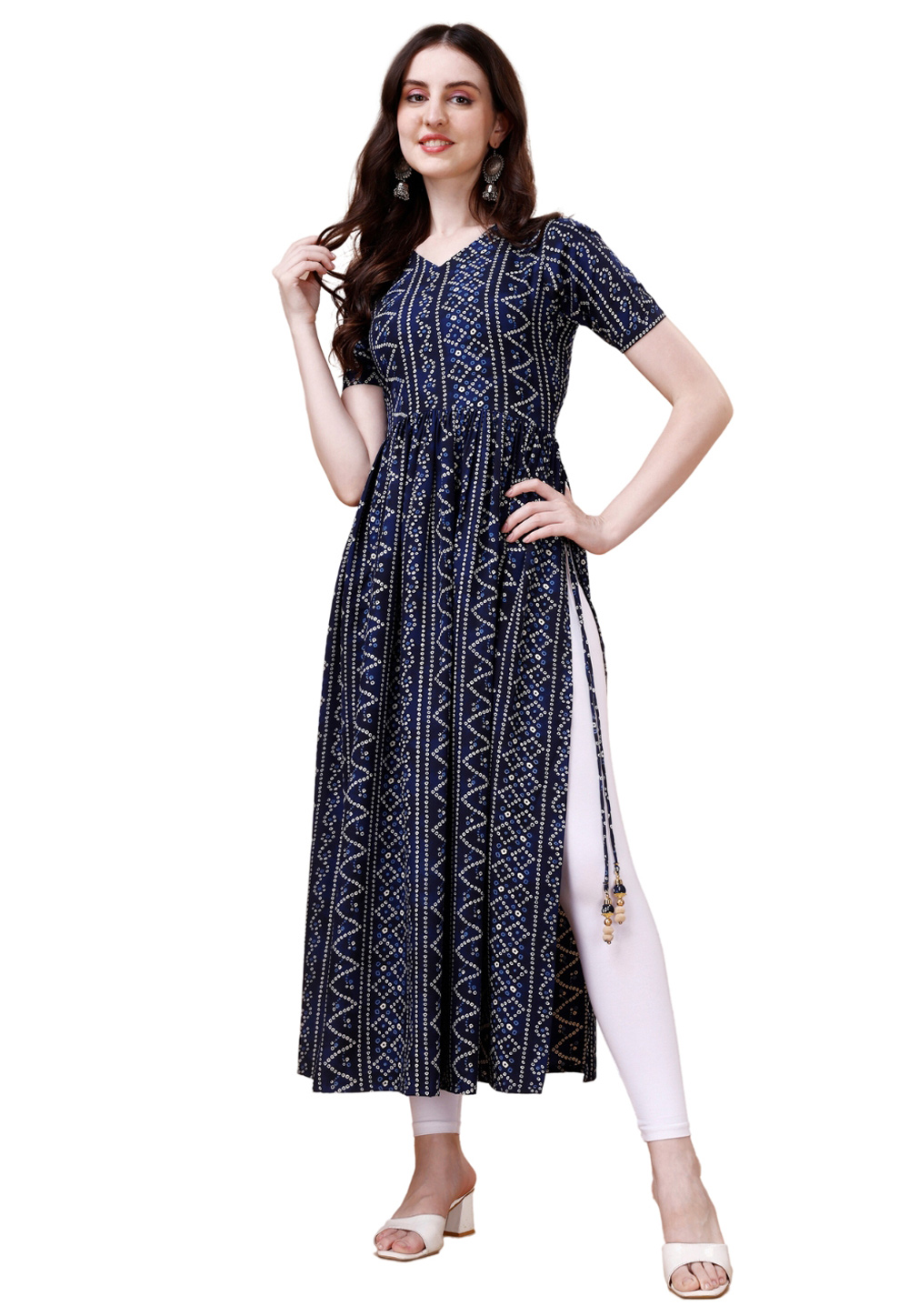 Navy Blue Rayon Printed Long Kurti 286912